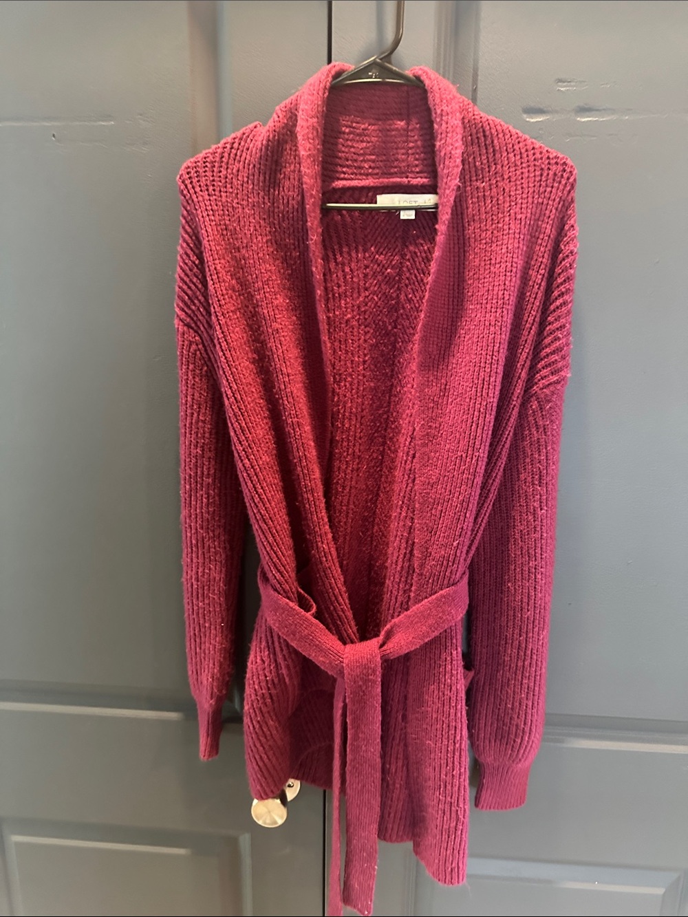 LOFT Raspberry Open-Front Belted Cardigan